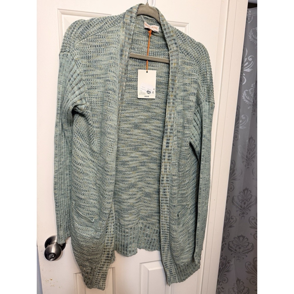 Knox Rose Womens Boho Open Front Cardigan Jacket Size Small Marled Green